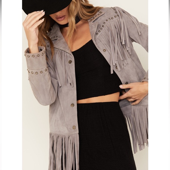 Idyllwind Women's Lavender Studded Fringe Suede leather Jacket RTL $350 L NWT - Picture 8 of 9